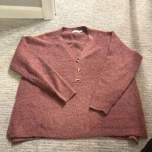 Lush mulberry Maroon V-Neck Sweater with Button Accents
